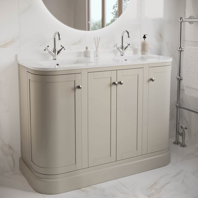 1200mm Beige Curved Freestanding Double Vanity Unit with Basin - Bowland