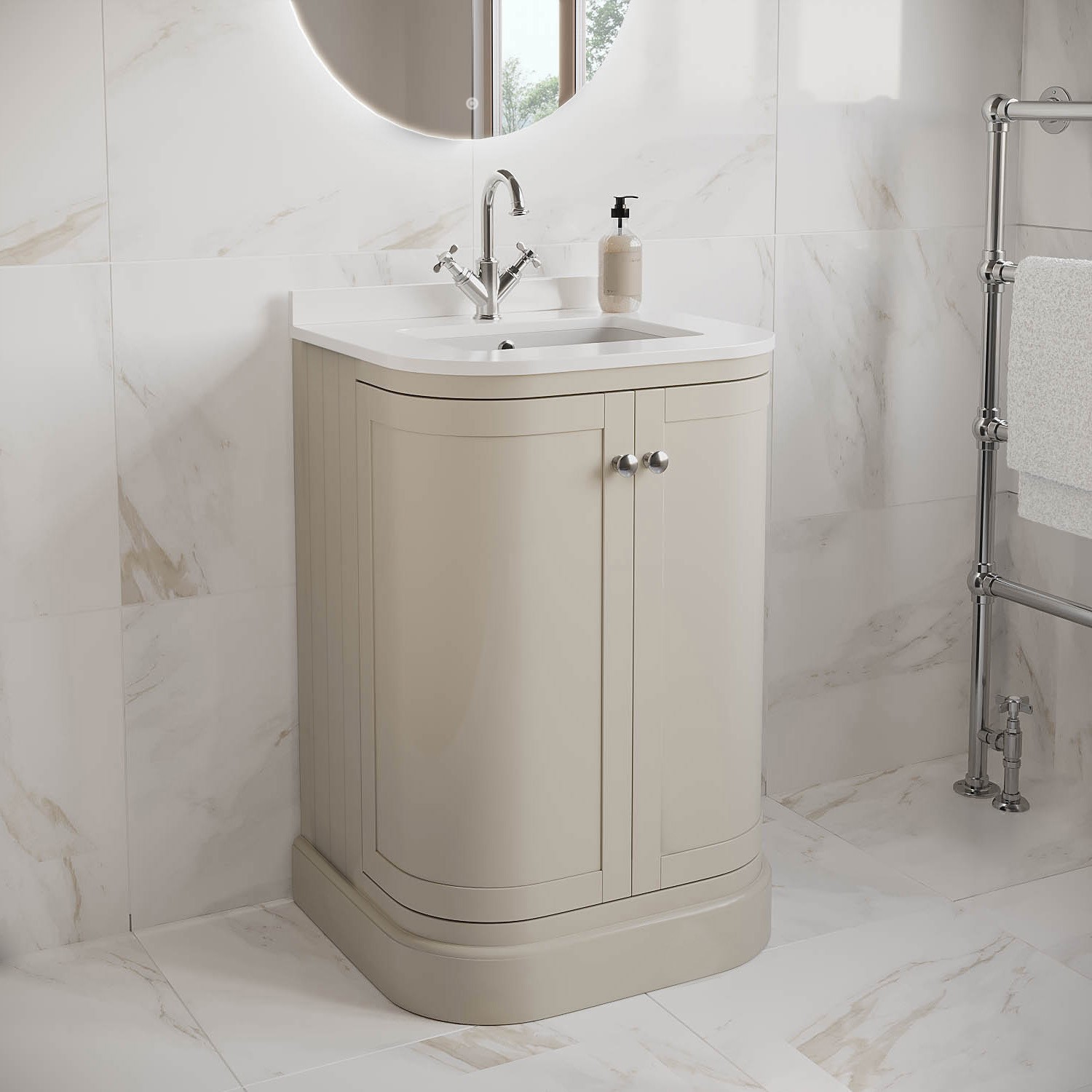 Bowland Beige 600Mm Curved Freestanding Vanity Unit With Basin