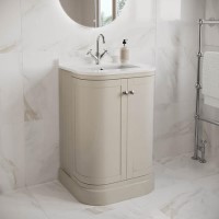 600mm Beige Curved Freestanding Vanity Unit with Basin - Bowland 600mm Beige Curved Freestanding Vanity Unit with Basin - Bowland