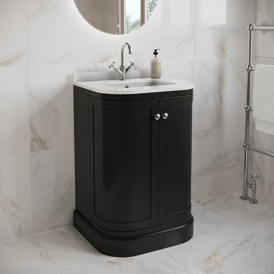 600mm Black Curved Freestanding Vanity Unit with Basin - Bowland