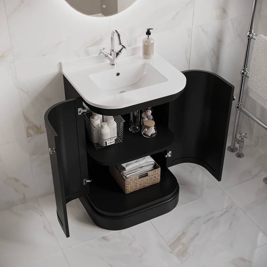 600mm Black Curved Freestanding Vanity Unit with Basin - Bowland
