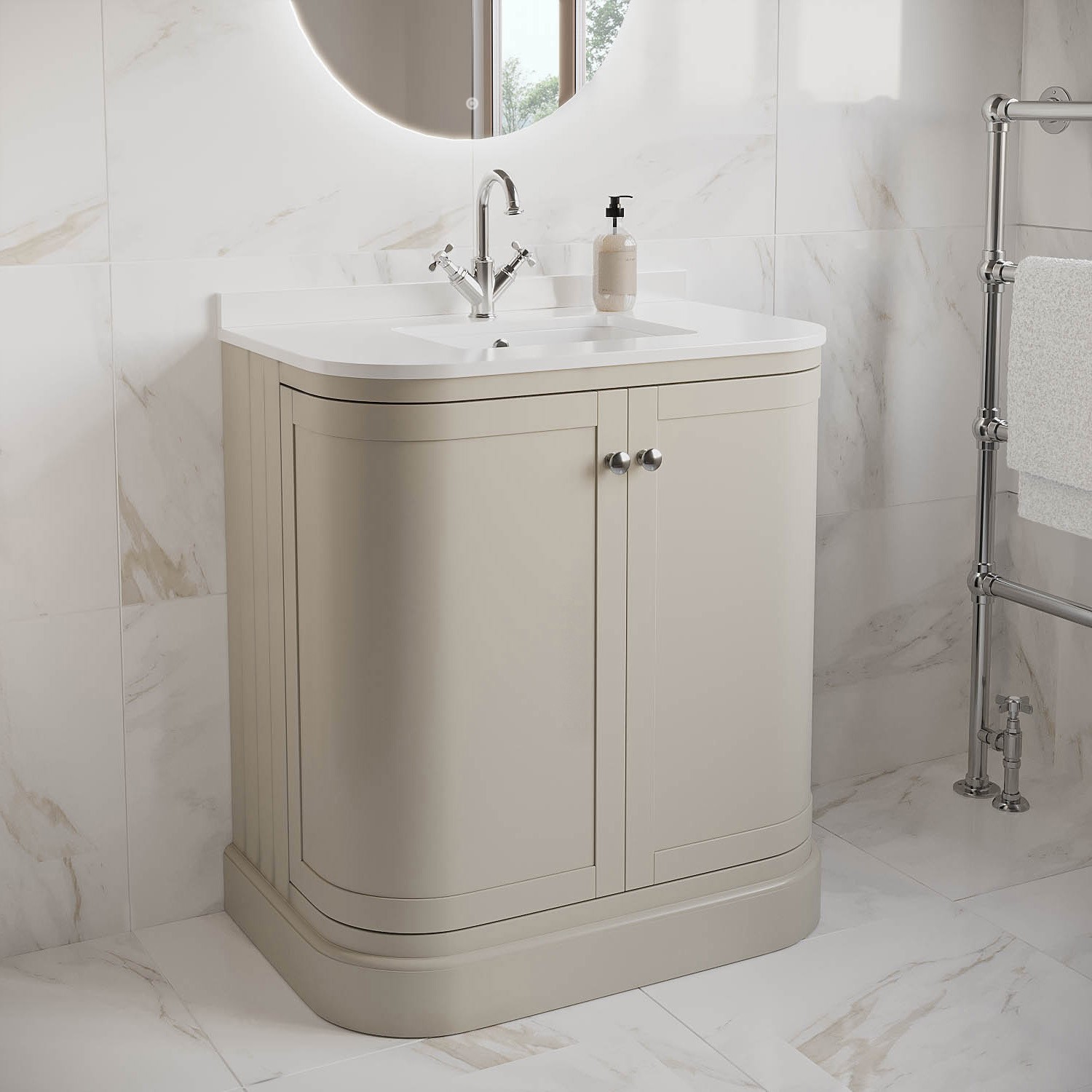 Bowland Beige 800Mm Curved Freestanding Vanity Unit With Basin