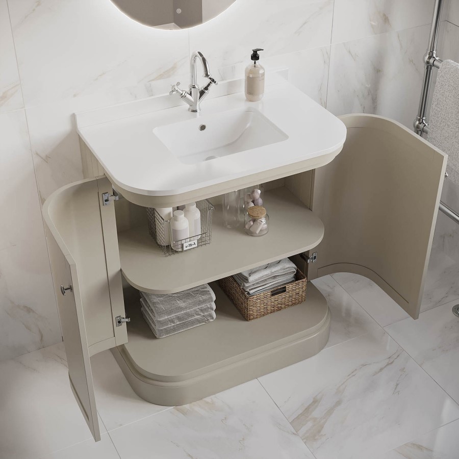 800mm Beige Curved Freestanding Vanity Unit with Basin - Bowland