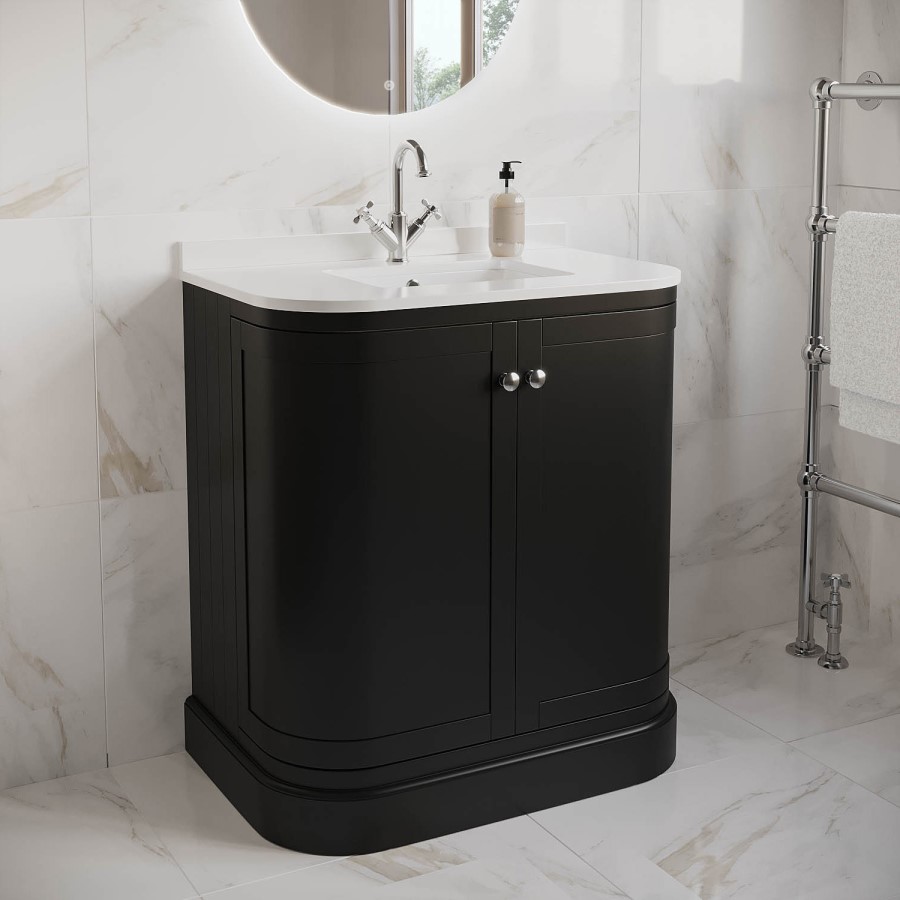 800mm Black Curved Freestanding Vanity Unit with Basin - Bowland