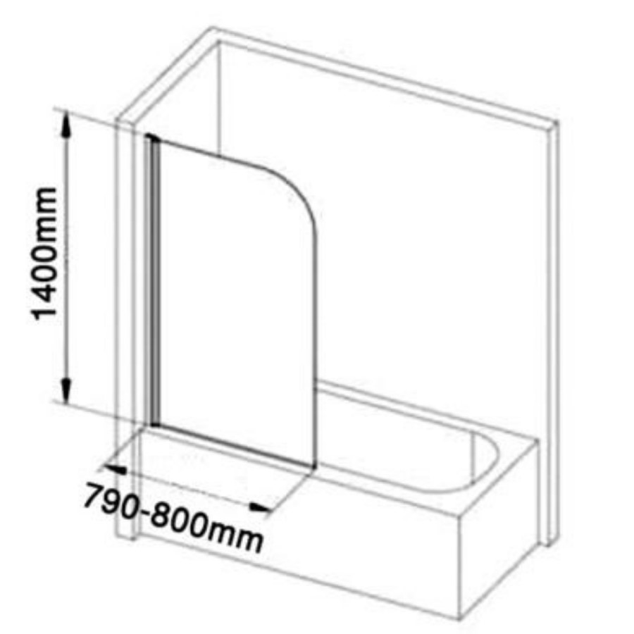 Curved Bath Shower Screen 800 x 1400mm