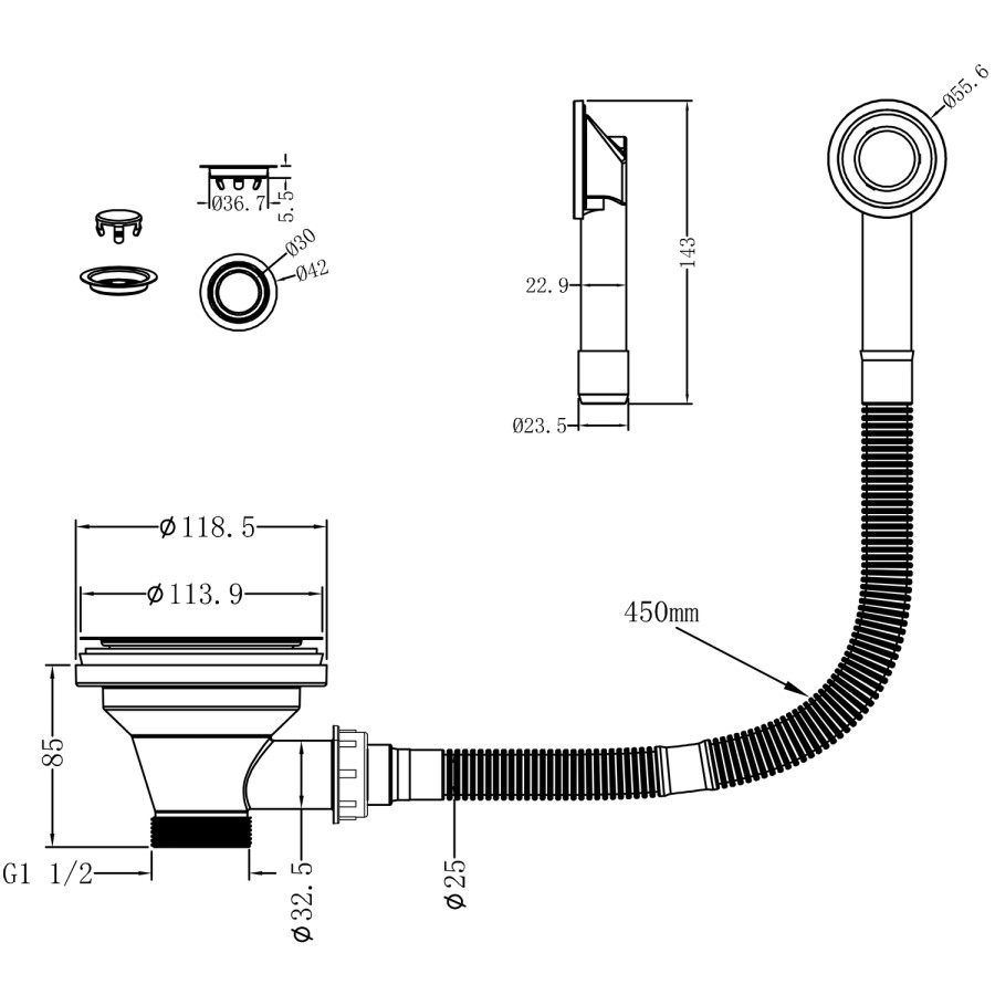 Stainless Steel Slotted Basket Strainer Kitchen Sink Waste with Round Overflow - Essence