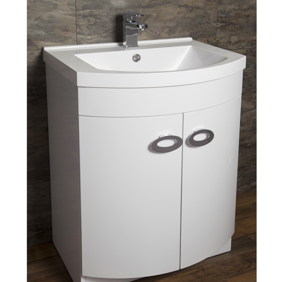 Curved White Bathroom Vanity Unit & Basin W600mm Better Bathrooms