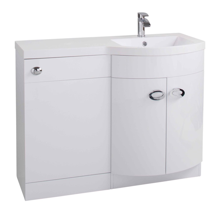 Curved White Right Hand Bathroom Vanity Unit & Basin - Without Toilet