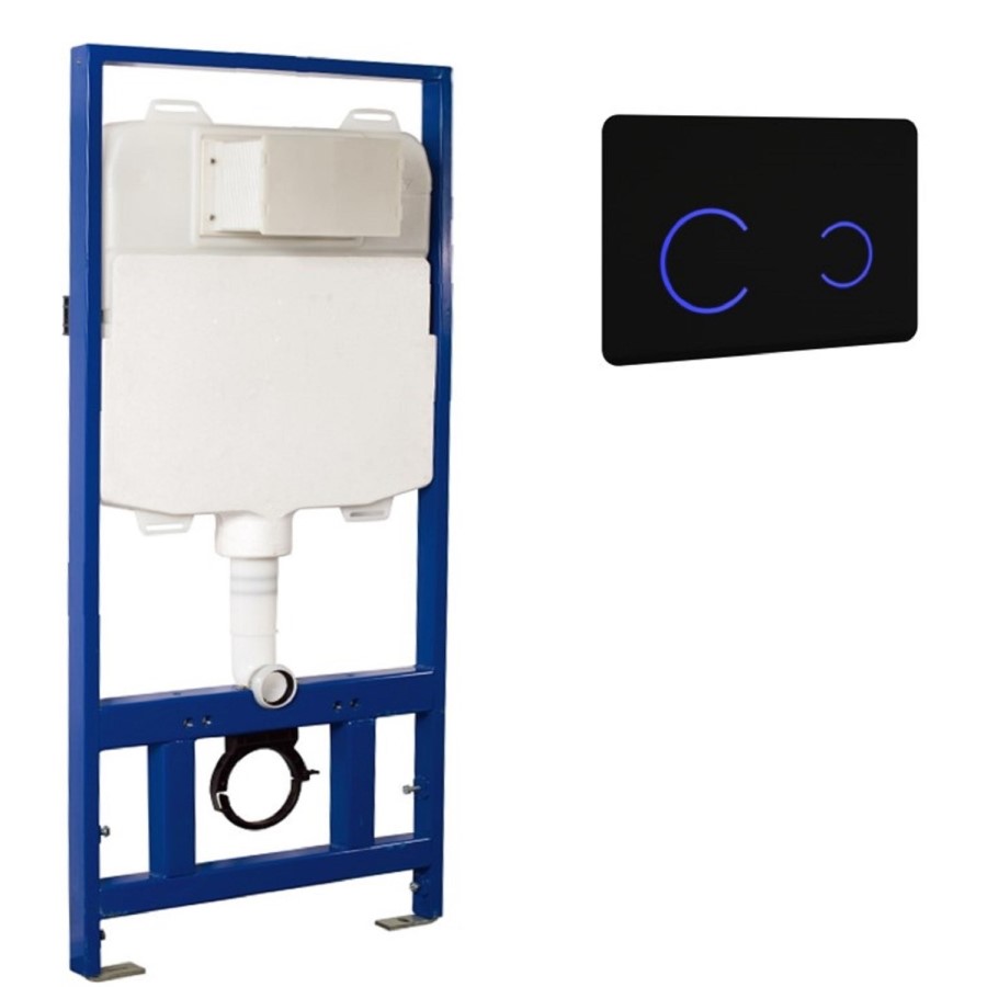 1168mm Wall Hung Toilet Frame & Black Glass Sensor Flush Plate with Concealed Cistern - Elira