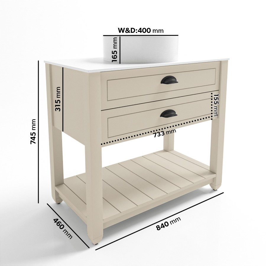 Grade A2 - 850mm Beige Traditional Freestanding Vanity Unit with Basin and Black Handles - Kentmere