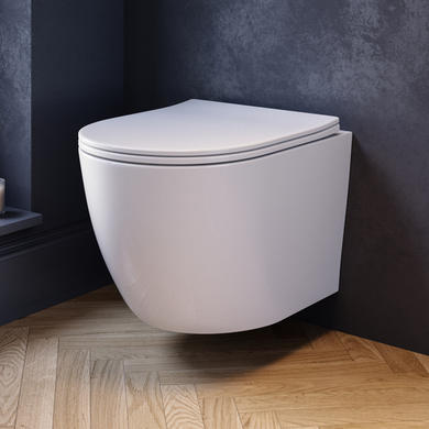 Wall Hung Rimless Toilet with Soft Close Seat, White Glass Sensor Flush Plate, 820mm Frame & Cistern – Roma