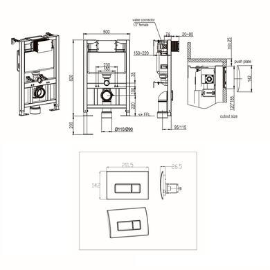 Wall Hung Rimless Toilet with Soft Close Seat, White Glass Sensor Flush Plate, 820mm Frame & Cistern – Roma