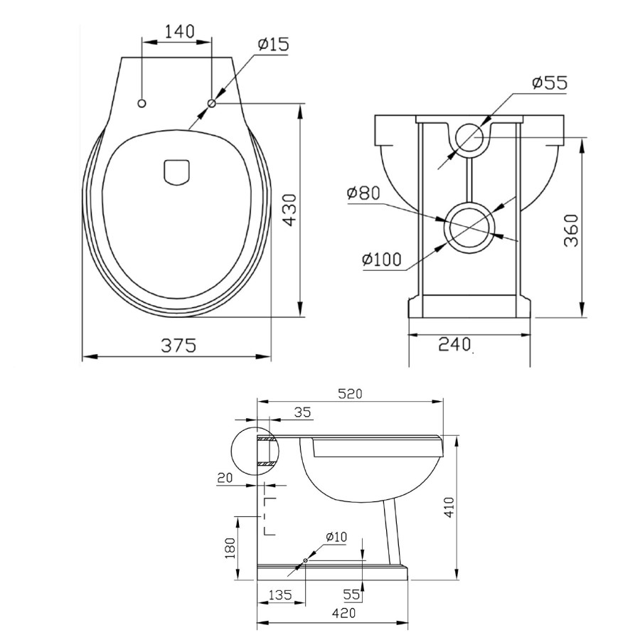 Back to Wall Traditional Toilet with Wooden Soft Close Seat and Chrome Hinges - Park Royal