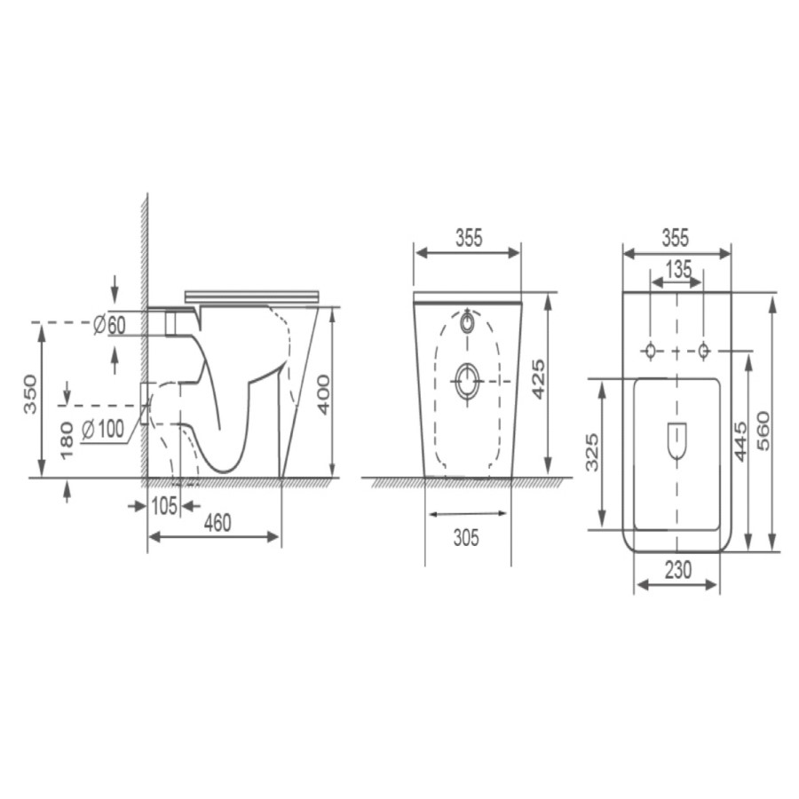 1100mm White Right Hand Toilet and Sink Unit with Square Toilet and Black Fittings - Bali