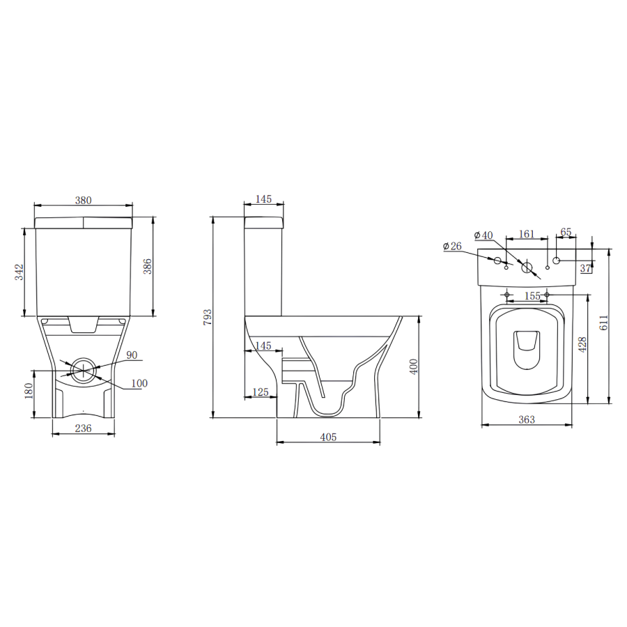 Brass Freestanding Right Hand Shower Bath Suite with Toilet and Basin - Kona