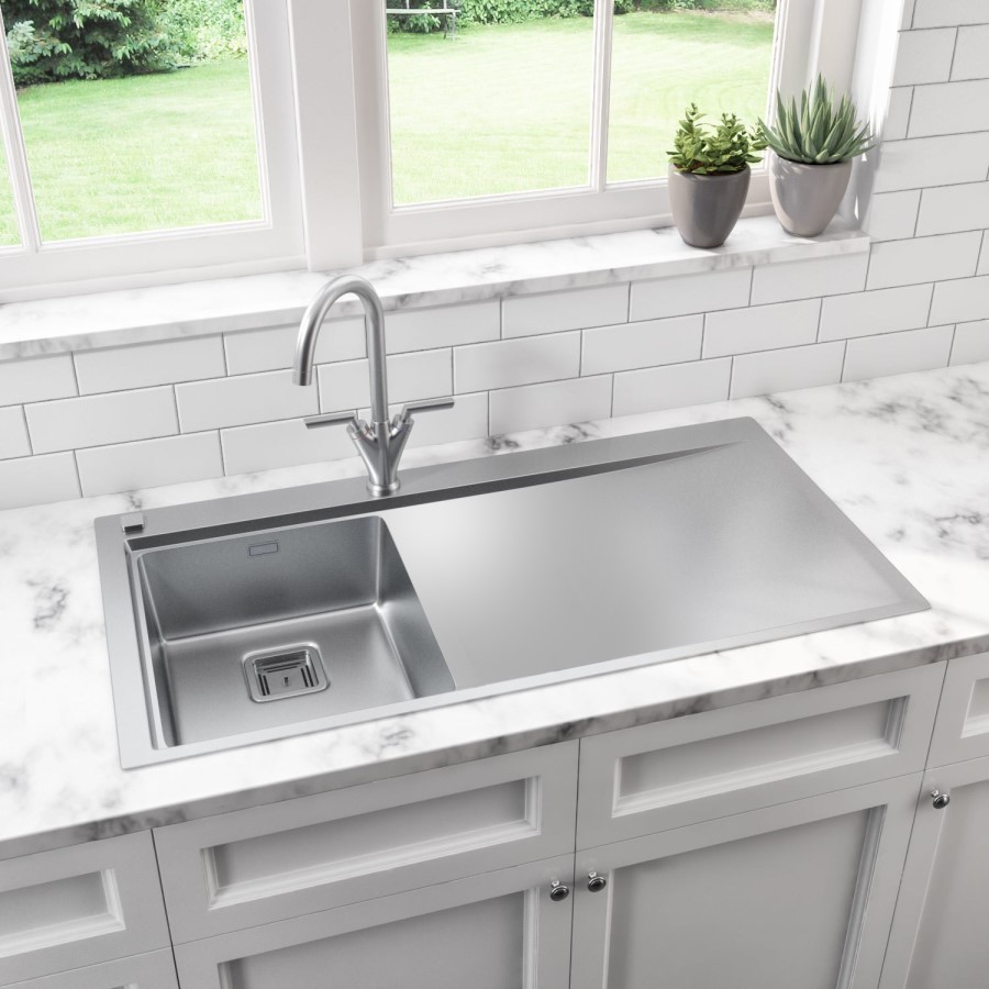 Single Bowl Inset Chrome Stainless Steel Kitchen Sink with Right Hand Drainer - Taylor & Moore Oakley