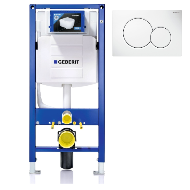 Geberit 1120mm Duofix Frame and Sigma Concealed Cistern with White Flush Plate