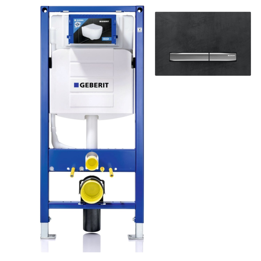 Geberit 1120mm Duofix Frame and Sigma Concealed Cistern with Geberit Sigma50 Black Slate and Chrome Flush Plate