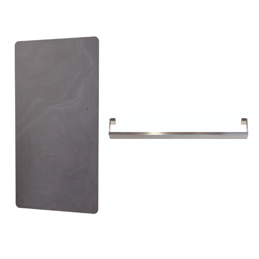 Grey Vertical Electric Designer Radiator 1000 x 500mm with Brushed Stainless Steel Towel Rail - Vetro