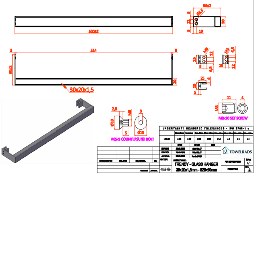 Grey Vertical Electric Designer Radiator 1000 x 500mm with Brushed Stainless Steel Towel Rail - Vetro