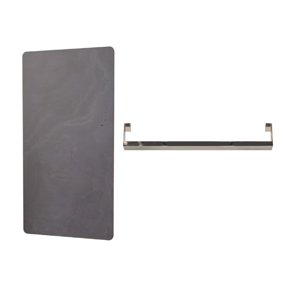Grey Vertical Electric Designer Radiator 1000 x 500mm with Polished Stainless Steel Towel Rail - Vetro