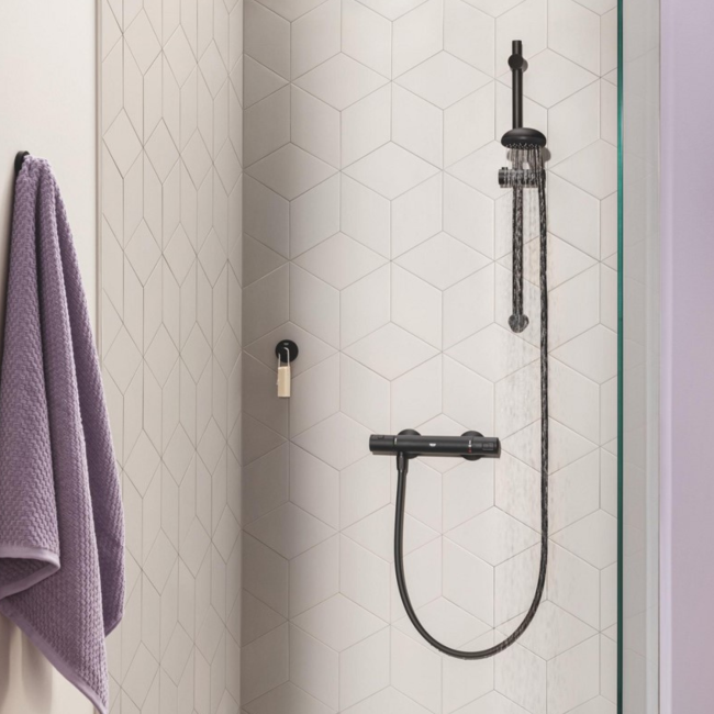 Grohe Black Thermostatic Mixer Shower with Slide Rail Kit Better
