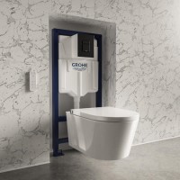 Wall Hung Smart Bidet Japanese Toilet & Grohe Frame Cistern and Black Flush Plate - Purificare Wall Hung Smart Bidet Japanese Toilet & Grohe Frame Cistern and Black Flush Plate - Purificare