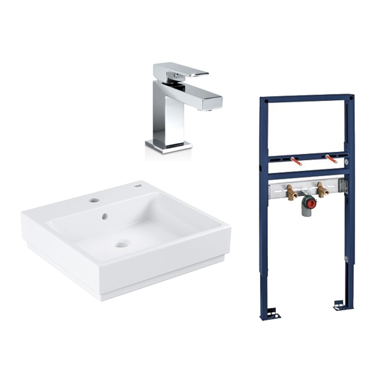 Grohe Cube Wall Hung Basin 600mm Tap & Frame - Better Bathrooms