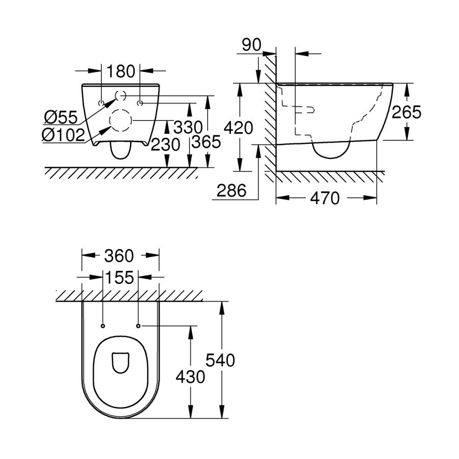 Wall Hung Rimless Toilet with Soft Close Seat - Grohe Essence