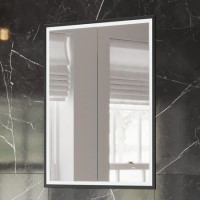 HIB Vanquish 60 Recessed Black Bathroom Mirror Cabinet with Lights - 630 x 730mm