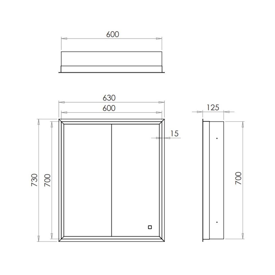 HIB Vanquish 60 Recessed Black Bathroom Mirror Cabinet with Lights - 630 x 730mm