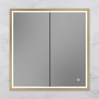 HIB Vanquish 80 Recessed Brass Bathroom Mirror Cabinet with Lights - 830 x 730mm