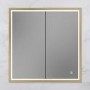 HIB Vanquish 80 Recessed Brass Bathroom Mirror Cabinet with Lights - 830 x 730mm