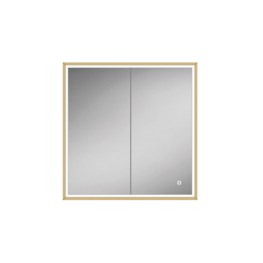 HIB Vanquish 80 Recessed Brass Bathroom Mirror Cabinet with Lights - 830 x 730mm
