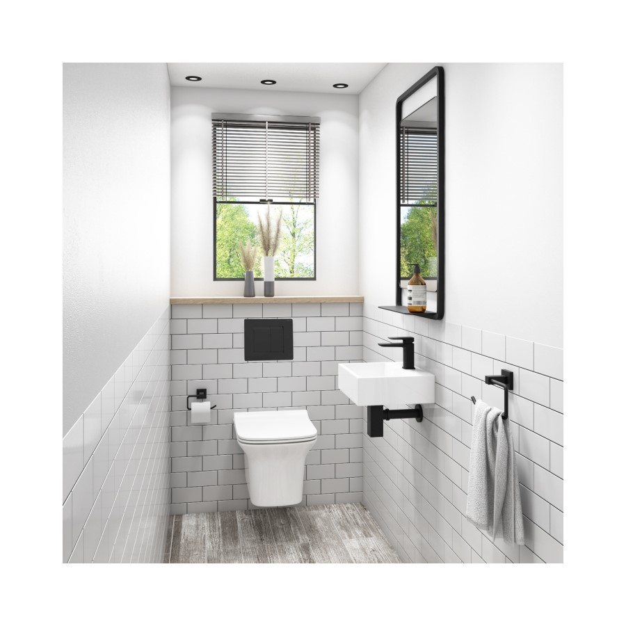 Wall Hung Toilet with Soft Close Seat Wall Hanging Frame Cistern and Black Flush Plate - Santiago