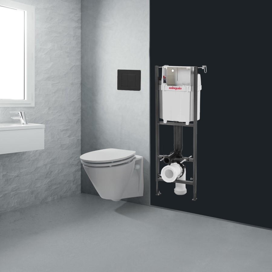 Grade A1 - Wirquin Initio Compact WC Frame with Black Flush Plate