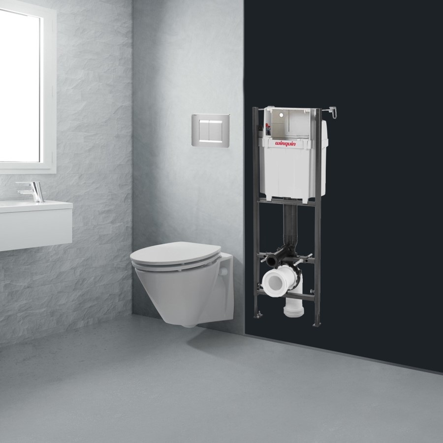 Grade A1 - Wirquin Initio Compact WC Frame with Chrome Flush Plate