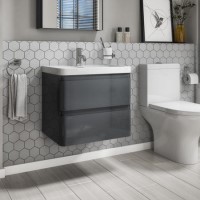 GRADE A2 - 600mm Dark Grey Wall Hung Vanity Unit with Basin - Portland