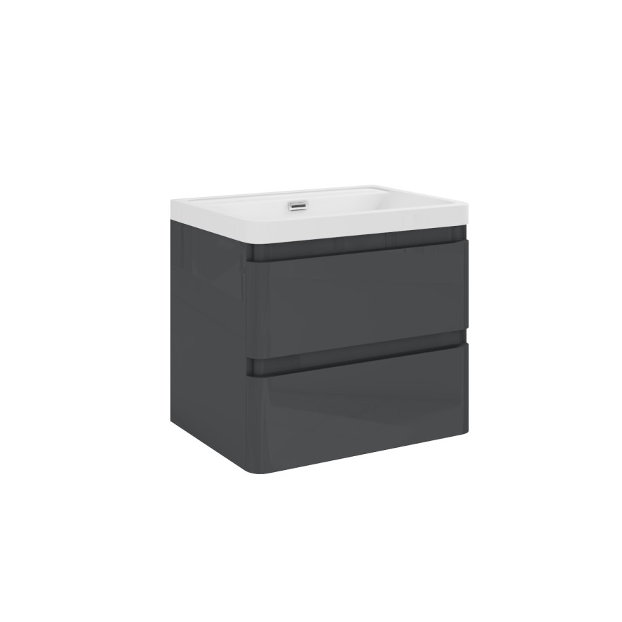 GRADE A2 - 600mm Dark Grey Wall Hung Vanity Unit with Basin - Portland