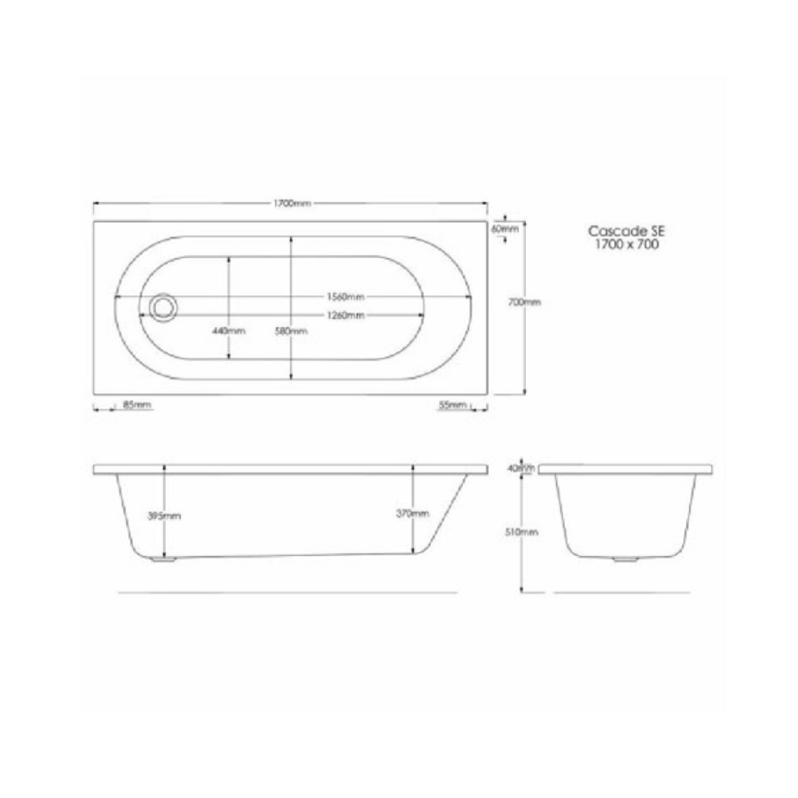 GRADE A2 - 1700 x 700 Steel Bath with No Tap Holes 