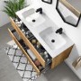 Grade A2 - 1200mm Wood Effect Wall Hung Double Vanity Unit with Basins - Roxbi