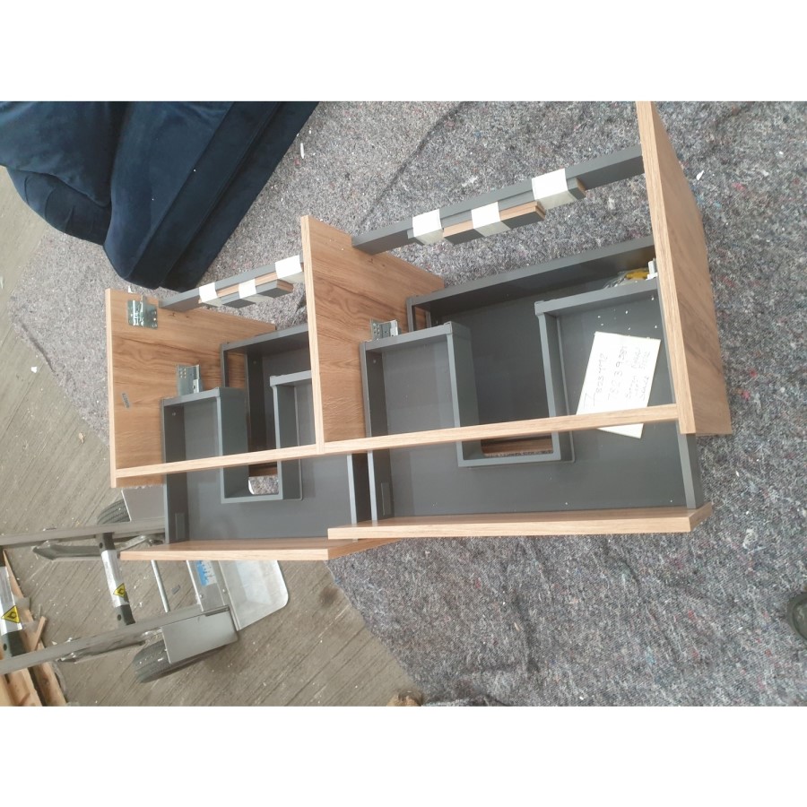 Grade A2 - 1200mm Wood Effect Wall Hung Double Vanity Unit with Basins - Roxbi