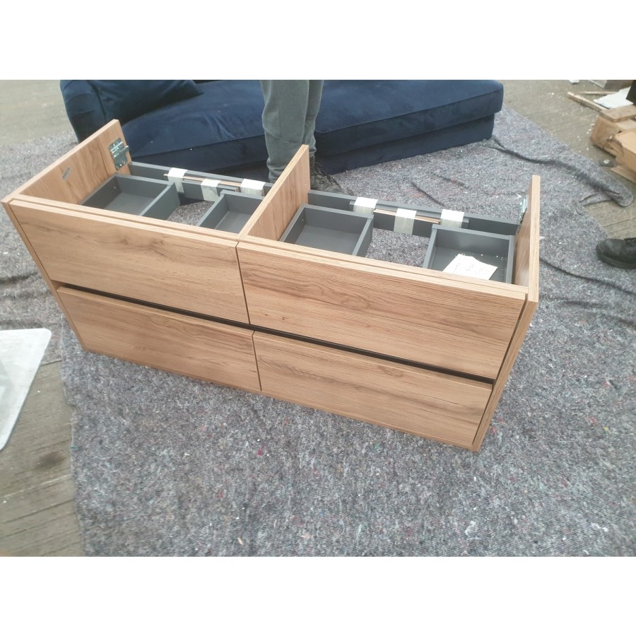 Grade A2 - 1200mm Wood Effect Wall Hung Double Vanity Unit with Basins - Roxbi