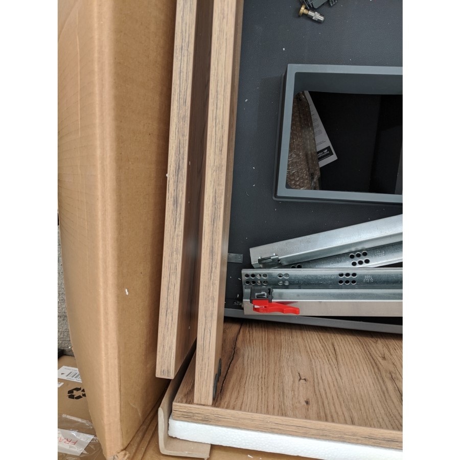 Grade A2 - 600mm Wood Effect Freestanding Countertop Vanity Unit with Basin - Roxbi