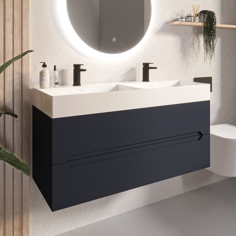 Grade A1 - 1200mm Anthracite Wall Hung Double Vanity Unit with Basin - Morella