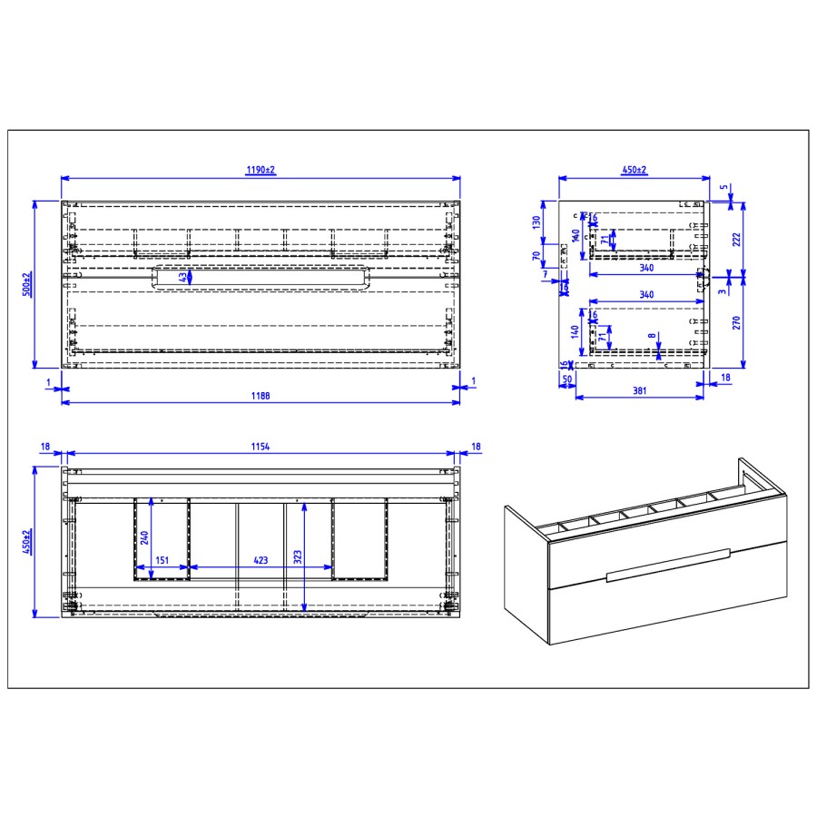 Grade A1 - 1200mm Anthracite Wall Hung Double Vanity Unit with Basin - Morella