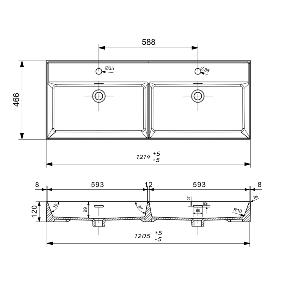 Grade A1 - 1200mm Anthracite Wall Hung Double Vanity Unit with Basin - Morella