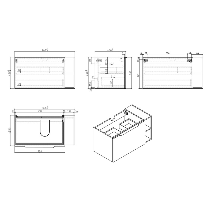 900mm Concrete Effect Wall Hung Vanity Unit with Basin - Sion