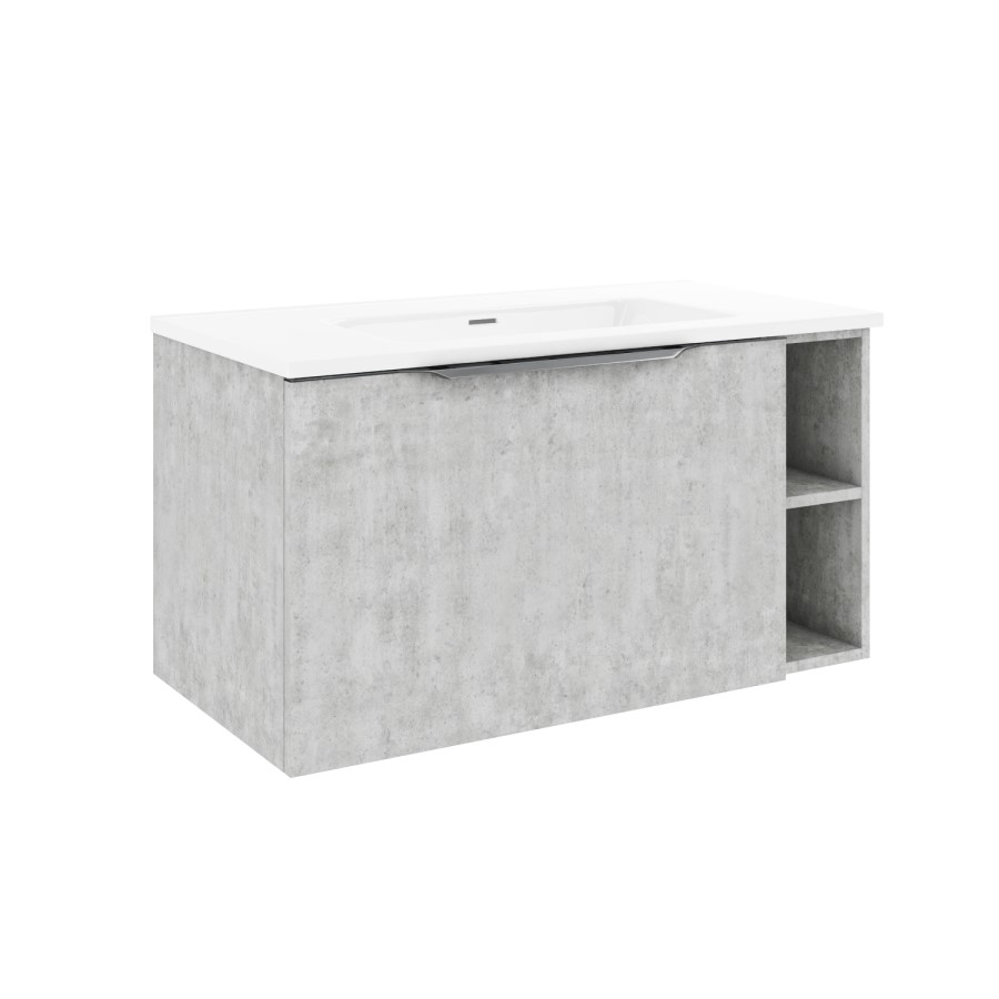 900mm Concrete Effect Wall Hung Vanity Unit with Basin - Sion