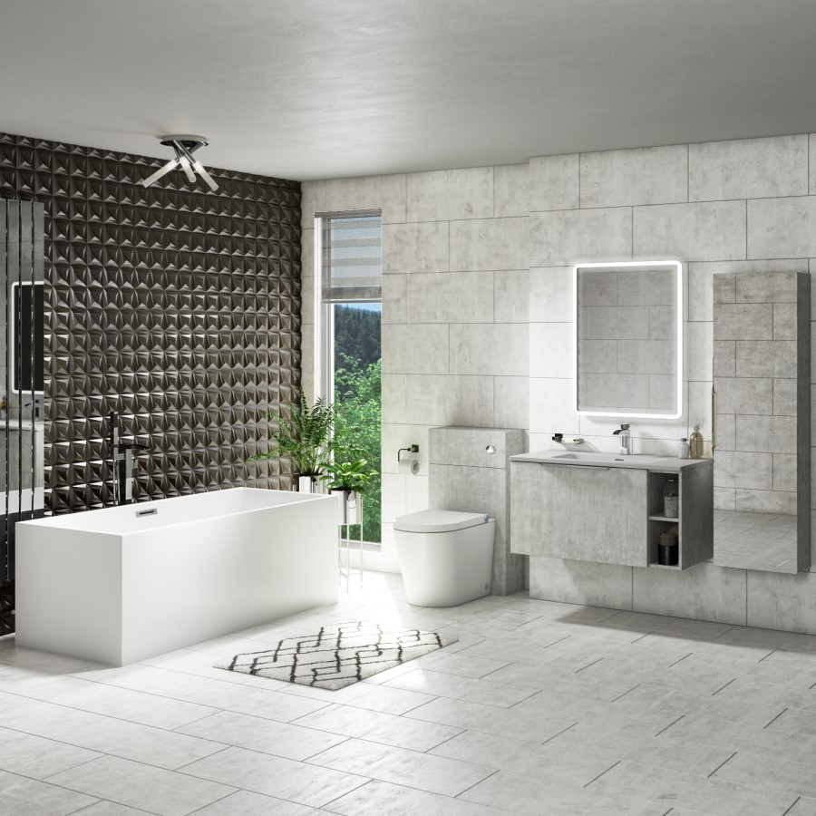 900mm Concrete Effect Wall Hung Vanity Unit with Basin - Sion